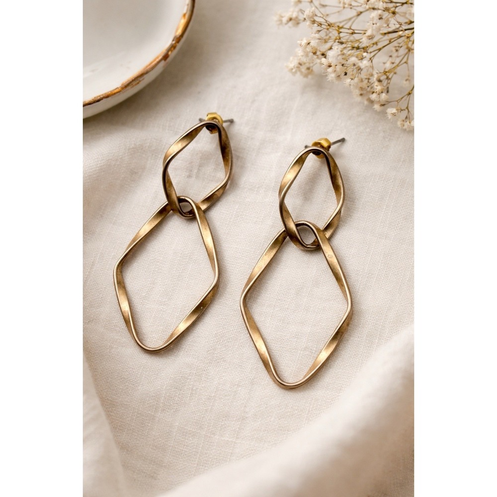 Vintage Sculptural Gold Tone Dangle Earrings Modernist Geometric